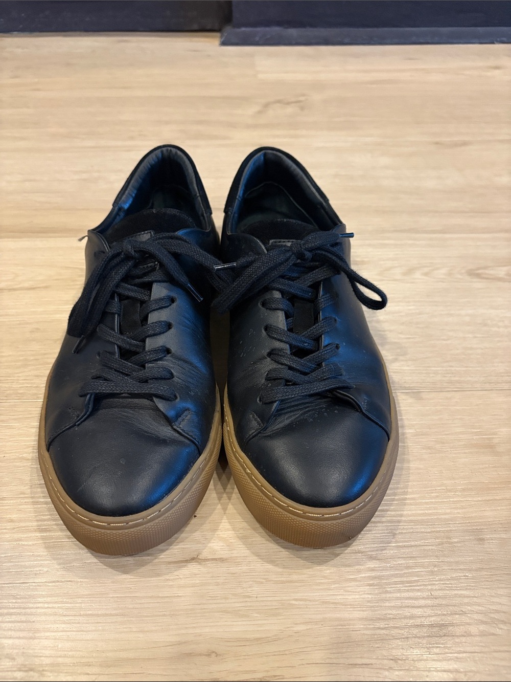 Men's Black Leather Sneakers with Gum Sole
